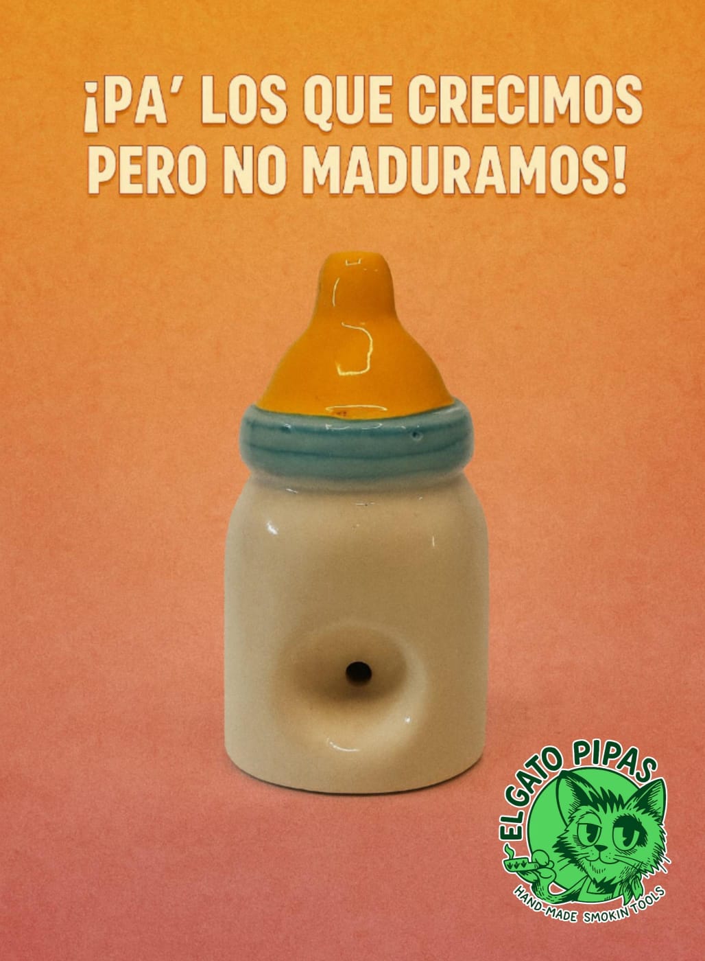 pipa de cerámica artesanal, pipa biberón, pipa divertida, el gato pipas, pipa hecha a mano, cerámica para fumar, pipas colombianas, cerámica El Carmen de Viboral.