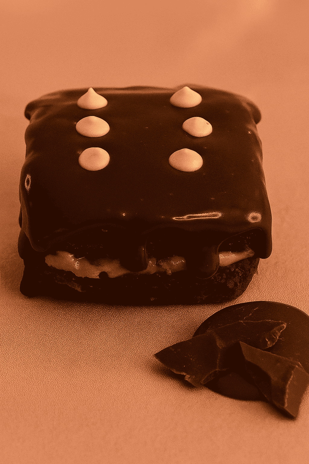 Brownie relleno de arequipe con ganache de chocolate semi amargo