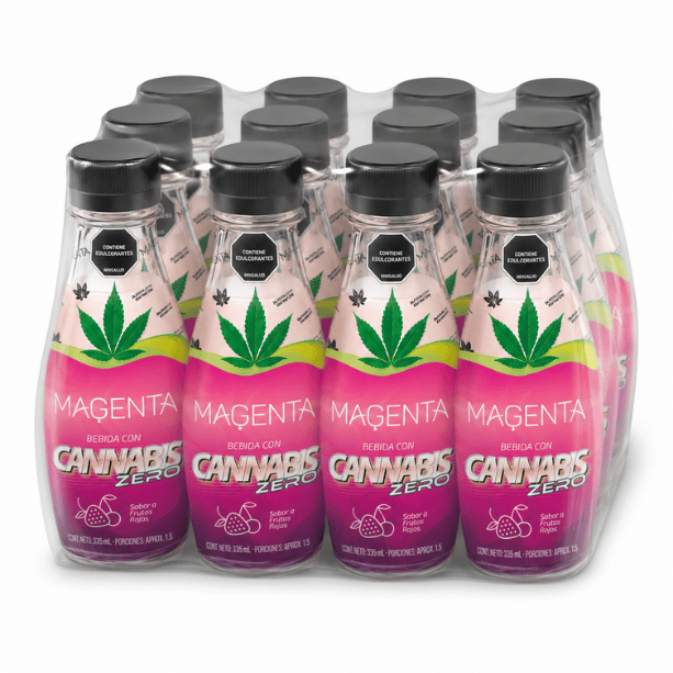 Pack X 12 Bebidas Magenta con Cannabis CBD Zero sabor frutos rojos, innovadoras y sin azúcar.