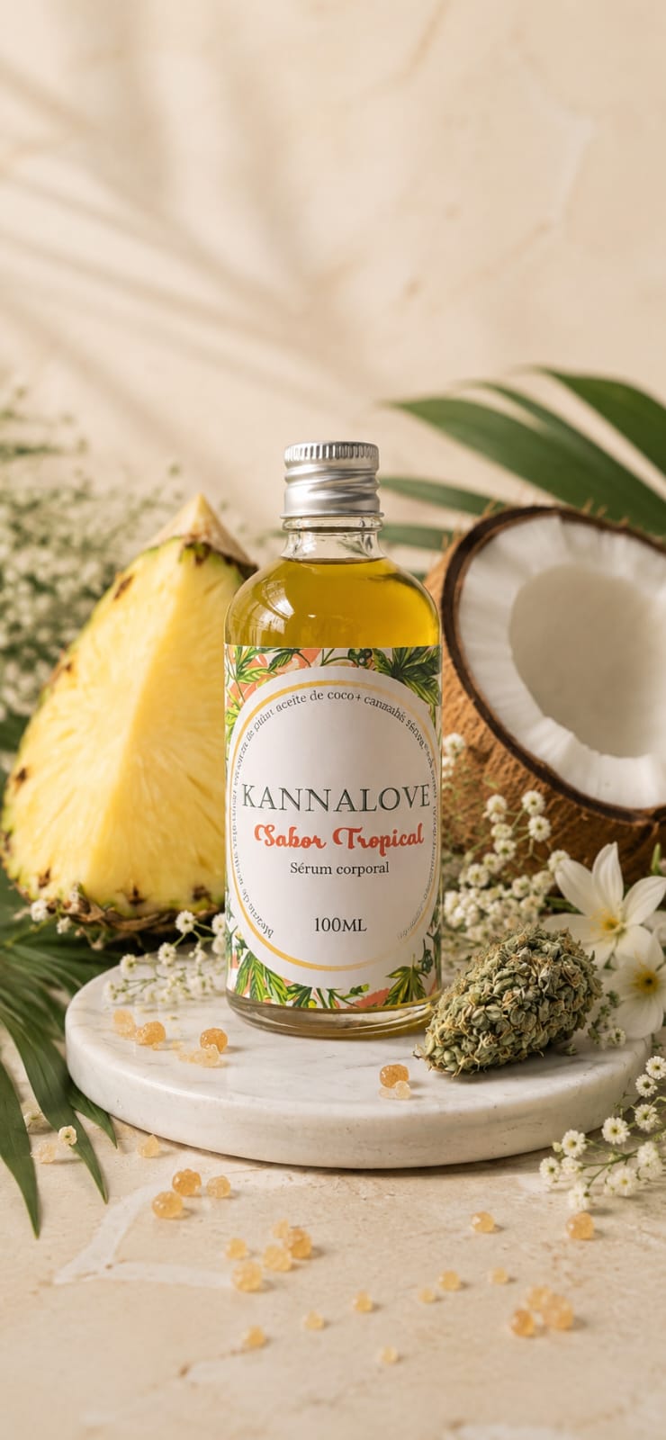 Aceite corporal Kannalove con cannabis sativa, sabor tropical 100ml, piña y coco