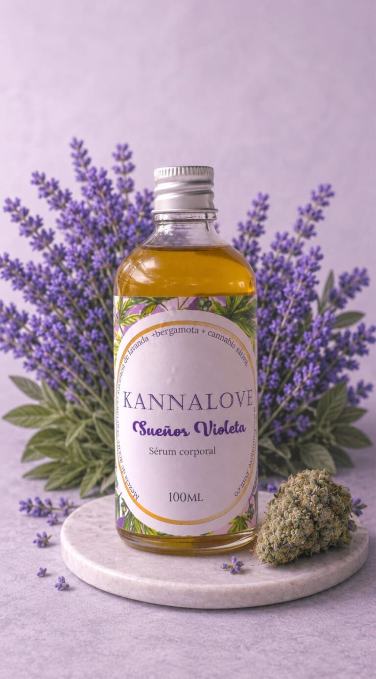 Aceite corporal Kannalove con cannabis sativa, sueños violeta 100ml, lavanda y bergamota